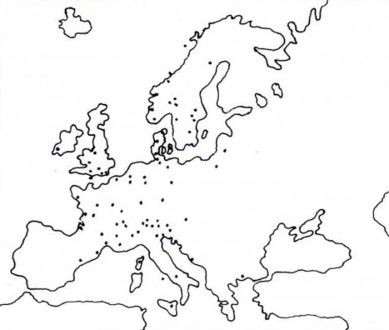 Mená Venetov v Európe. Ich distribúcia súhlasí s usadlosťami Venetov po 12 st. pred n. l. 