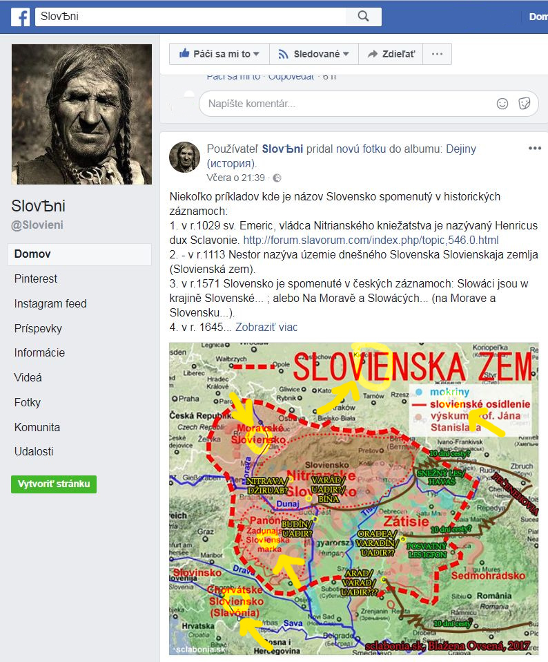 Prerobená mapa Blaženy Ovsenej so zmenenými názvami. Slovensko je po novom Sloviensko. Mapu zdielala stránka Slovieni.
